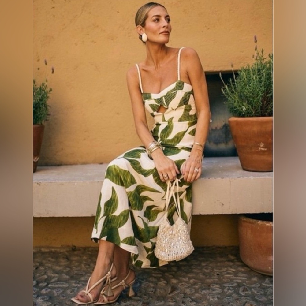 Antonio Melani M.G. Style Finley Linen Blend Sweetheart Neck Maxi Dress NWT $249